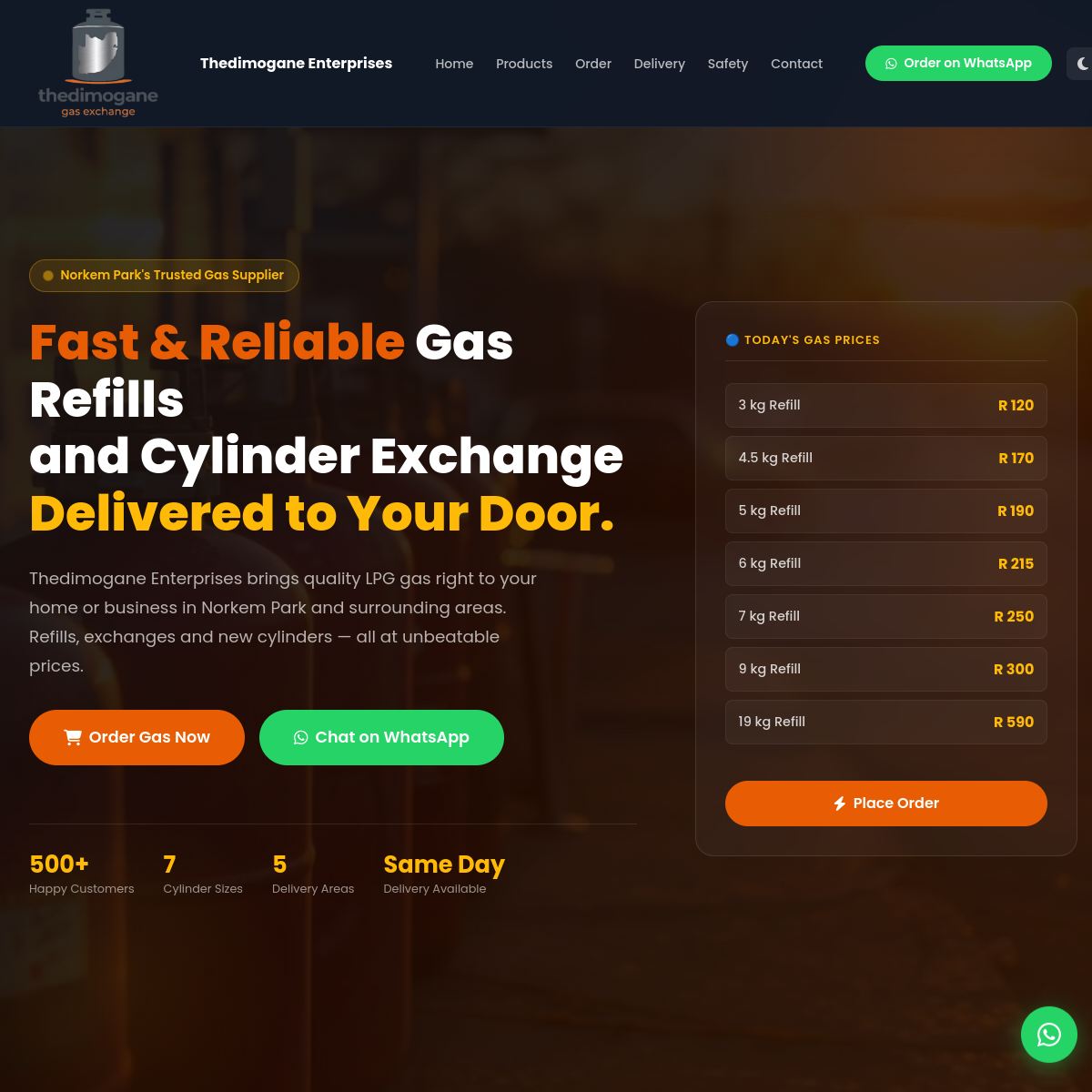 Thedimogane Gas ordering site screenshot